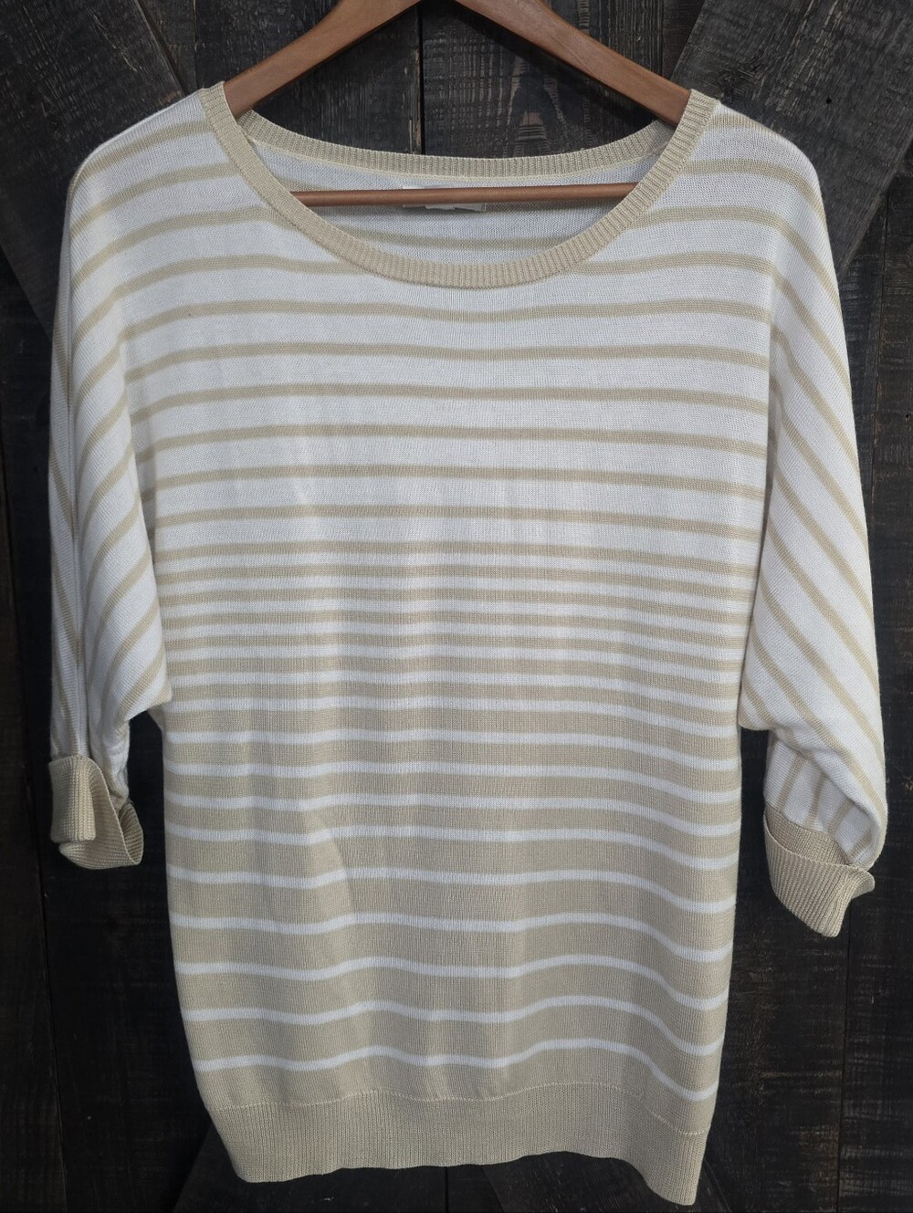 New York & Co. Striped Boatneck Women’s Top in Cream and White Sz Medium